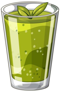 Taze nane yapraklarıyla kaplı bir bardaktaki sağlıklı yeşil smoothie 'nin vektör çizimi