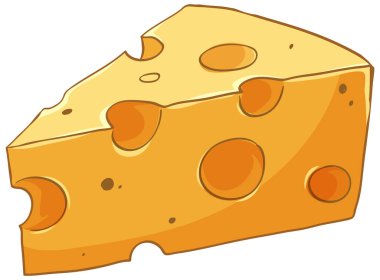 Beyaz arka planda delikleri olan sarı İsviçre peynirinin çizgi film stili çizimi