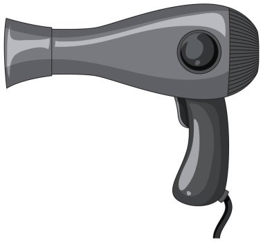 Gri saç kurutma makinesi vektörü, yan profil, temiz çizgiler, düz renk, basit modern tasarım