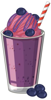 Üzeri şerbetli ve taze böğürtlenli mor yaban mersini karışımının vektör çizimi.