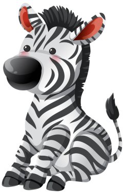 Sevimli vektör zebra çizimi, kalın çizgiler, büyük gözler, yumuşak gölgeleme, eğlenceli çizgi film tarzı