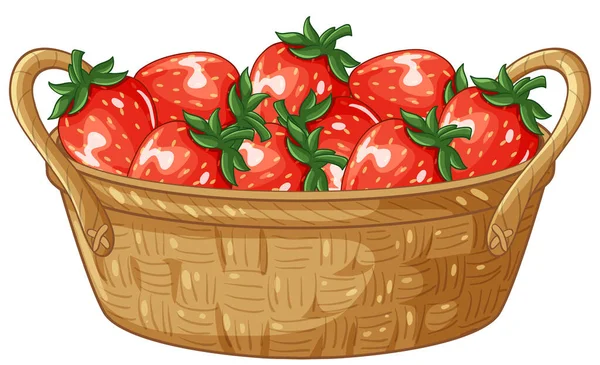 Beyaz arkaplanda dokuma sepetindeki olgun kırmızı çileklerin temsili.