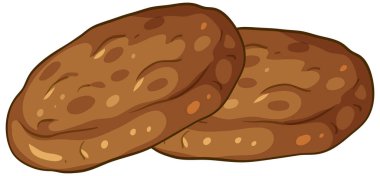 Beyaz arka planda izole edilmiş iki yuvarlak çikolatalı kurabiyenin el çizimi çizimi çizimi