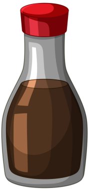 Kırmızı plastik kapaklı cam soya sosu şişesinin temiz bir temsili.
