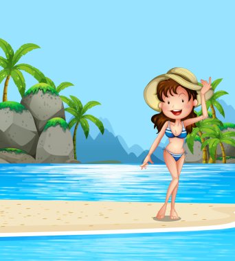 Sahilde bikinili bir kadın.