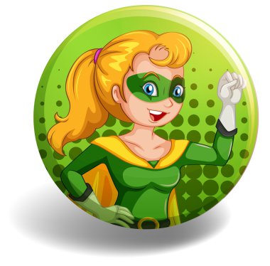 Süper kahraman üzerinde rozet yeşil elbiseli