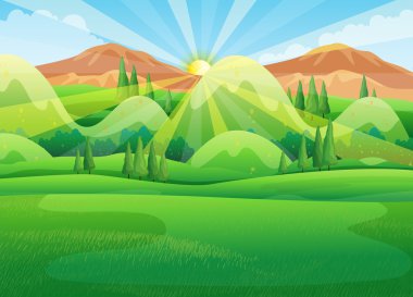 Nature scene with sunrise in the morning clipart