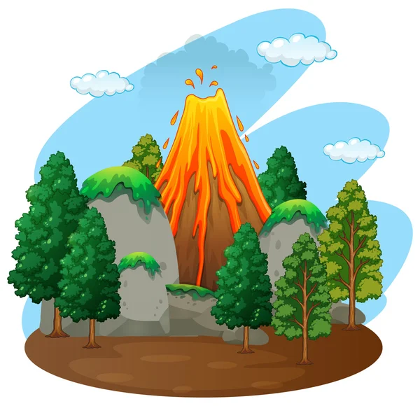 Escena natural con erupción volcánica — Vector de stock