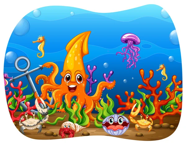 Sea animals under the water — Stock Vector