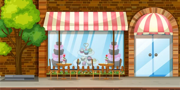 Street scene with bakery shop — Stock Vector