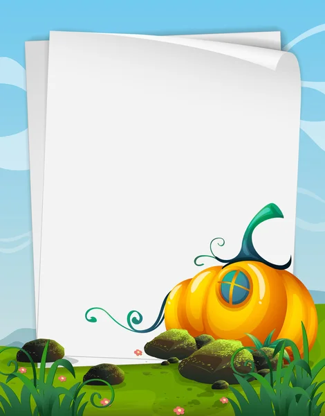 Paper template with pumpkin in the field — Stock Vector