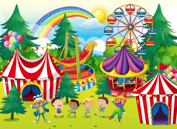 Niños jugando en el circo — Vector de stock