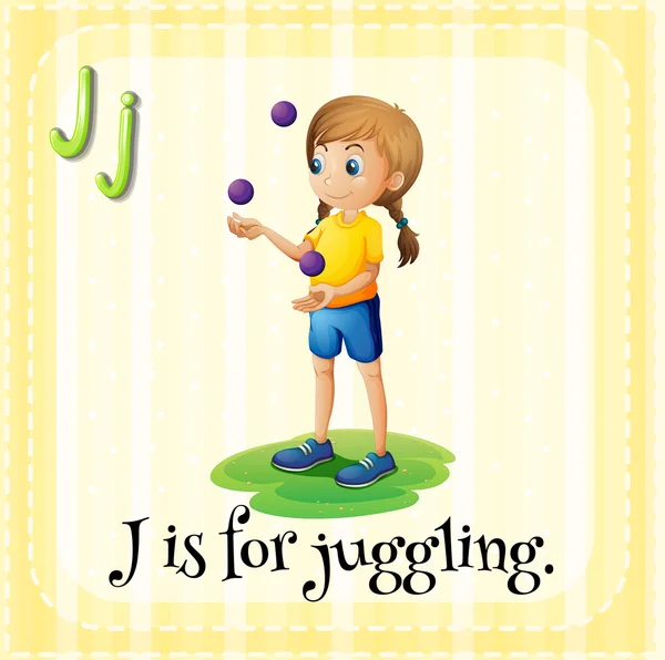 Flashcard letter J is for juggling — Stock Vector