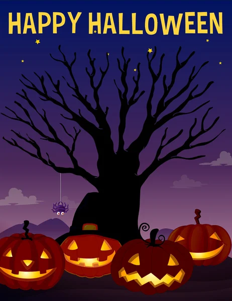 Tema Halloween con árbol y calabazas — Archivo Imágenes Vectoriales