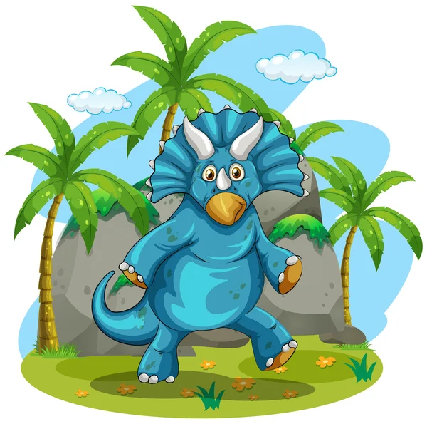 Blue rubeosaurus standing on grass — Stock Vector