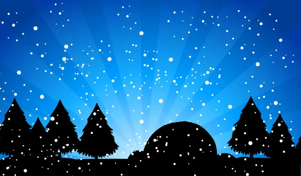 Silhouette foresta sulla neve notte — Vettoriale Stock