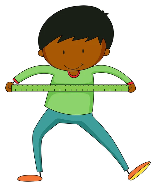 Liten pojke mäter med linjal — Stock vektor