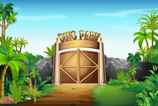 O portão do parque de dino — Vetor de Stock