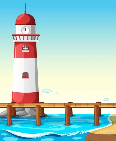 Lighthouse by the bridge — Stock Vector
