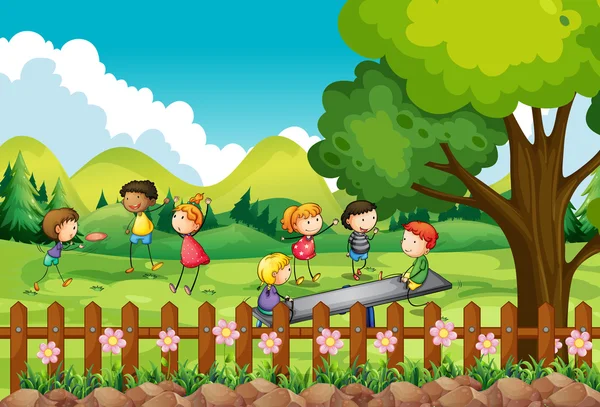 Children playing in the field — Stock Vector