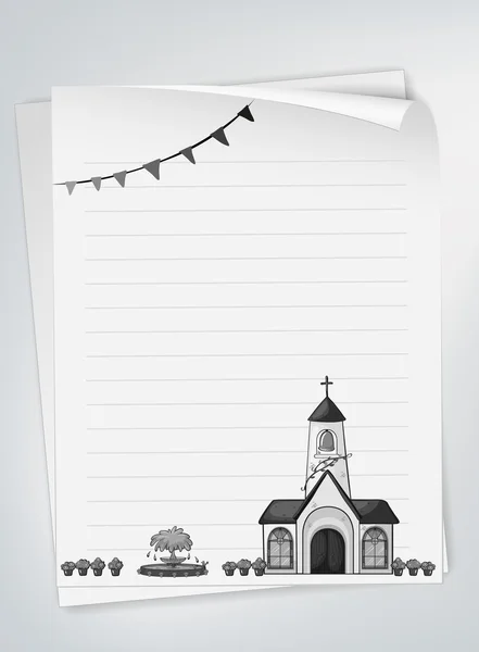 Carta bianca con disegno della chiesa — Vettoriale Stock