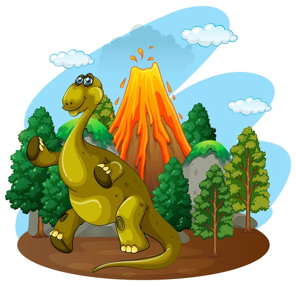 Dinosauro ed eruzione vulcanica — Vettoriale Stock