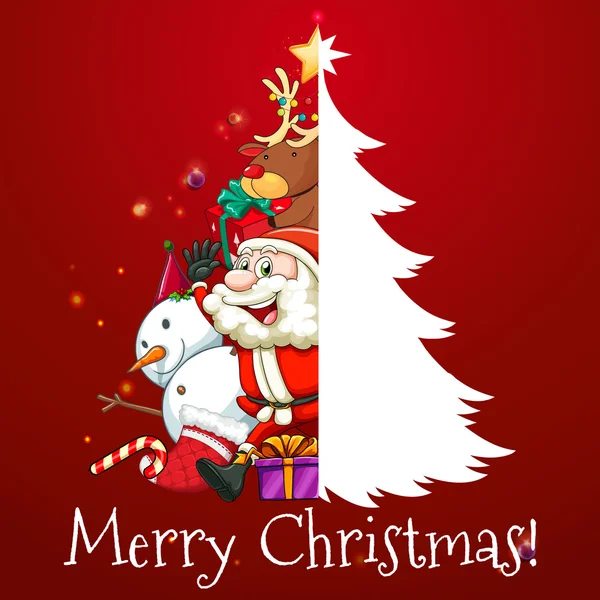 Weihnachtsthema mit Weihnachtsmann und Baum — Stockvektor