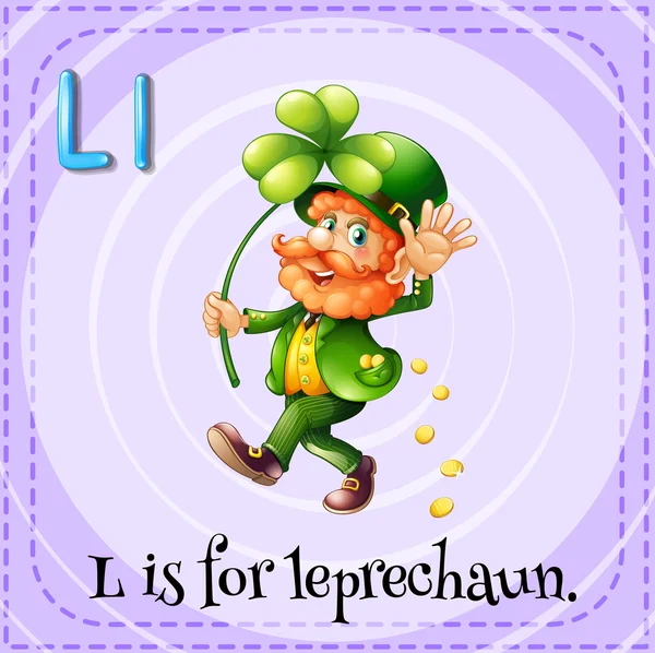 Flashcard lettre L est pour leprechaun — Image vectorielle