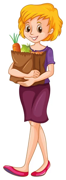 Woman carrying a grocery bag — Stock Vector