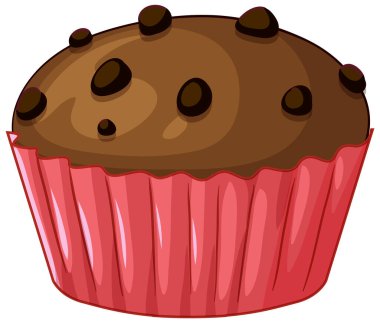 Beyaz arka planda pembe çizgili çikolatalı kekin vektör çizimi