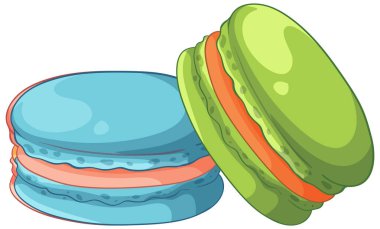 Mavi ve yeşil bir makarna turuncu dolgulu ve temiz bir vektör tarzı var.