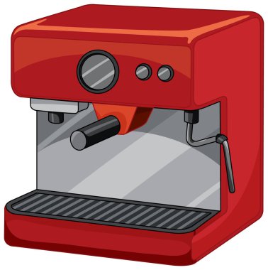 Metalik aksanlı ve buhar çubuklu canlı bir kırmızı espresso makinesi vektör çizimi