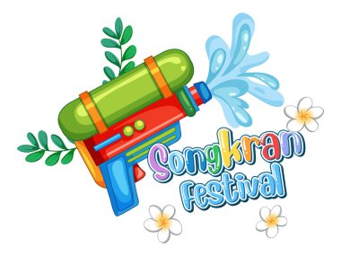 Bir su tabancasının canlı vektör çizimi suyu tropik çiçek ve yapraklarla spreyliyor