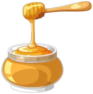 Altın bal beyaz arka plandaki cam bir kavanoza damlıyor.