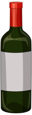Beyaz arka planda kırmızı folyo bulunan koyu yeşil bir şarap şişesinin vektör çizimi