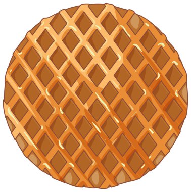 Karamel kafes desenli yuvarlak stroopwafel kurabiye, düz vektör biçimi, sıcak kahverengi renkler