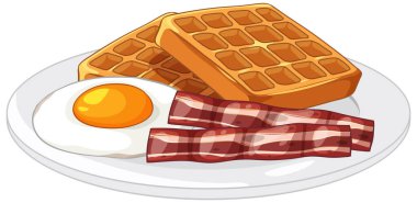 İzole edilmiş arka planda beyaz bir tabakta doyurucu bir kahvaltı sunumu