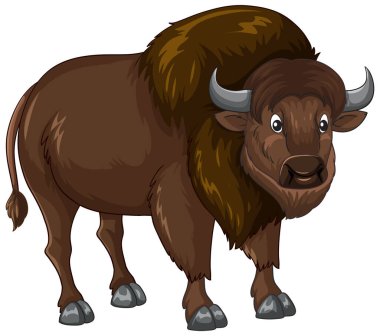 Kahverengi bir Amerikan bizonu beyaz bir arka planda çizgi film vektör tarzında duruyor.