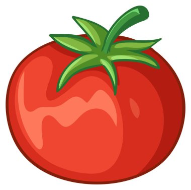 Parlak renklere ve yeşil yapraklı bir gövdeye sahip canlı bir kırmızı domates vektör çizimi