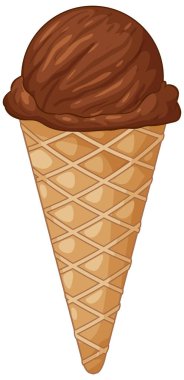 Beyaz arka planda waffle külahında çikolatalı dondurma kepçesinin vektör çizimi