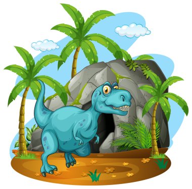 Dinozor mağaranın önünde