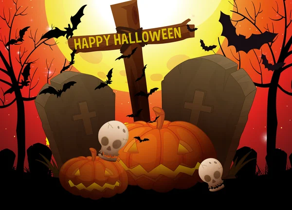 Halloween thema met kerkhof en pompoen — Stockvector