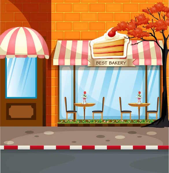 Bakery shop with tables and chairs outside — Stock Vector