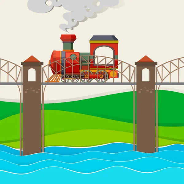 Поезд едет по мосту — стоковый вектор