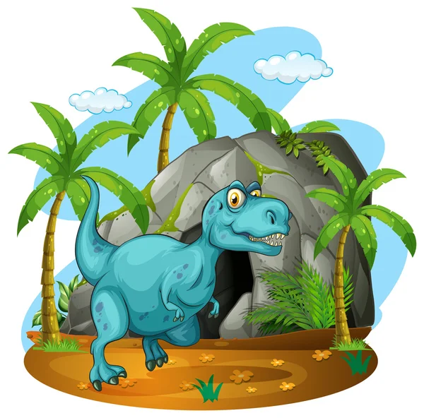 Dinosaur in front of the cave — Stock Vector