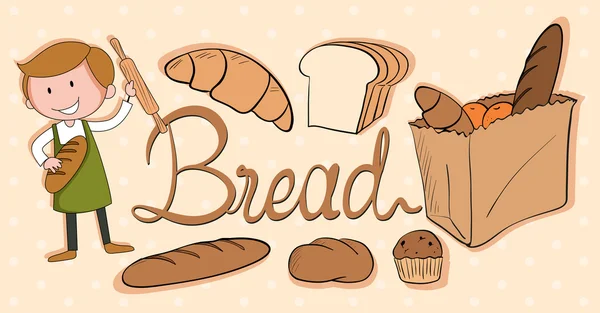 Piekarz i różnego rodzaju chleba — Wektor stockowy