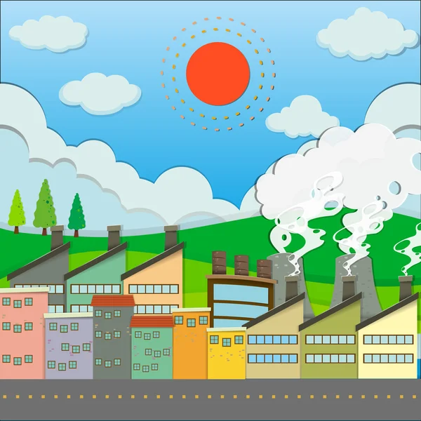 Buildings and factory along the road — Stock Vector