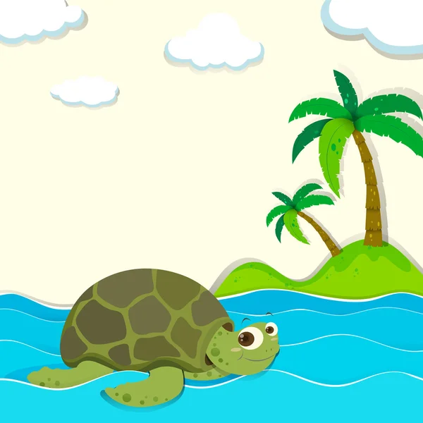 Tortuga nadando en el océano — Vector de stock