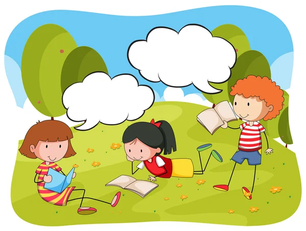 Barn läser bok i parken — Stock vektor