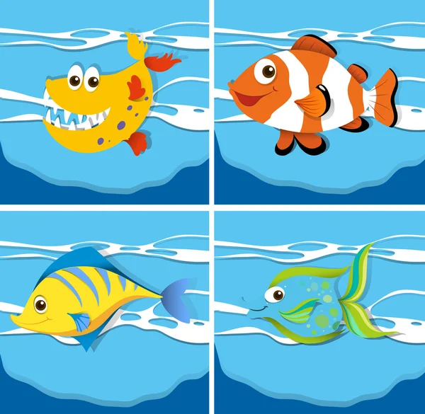 Escena oceánica con animales marinos bajo el agua — Vector de stock